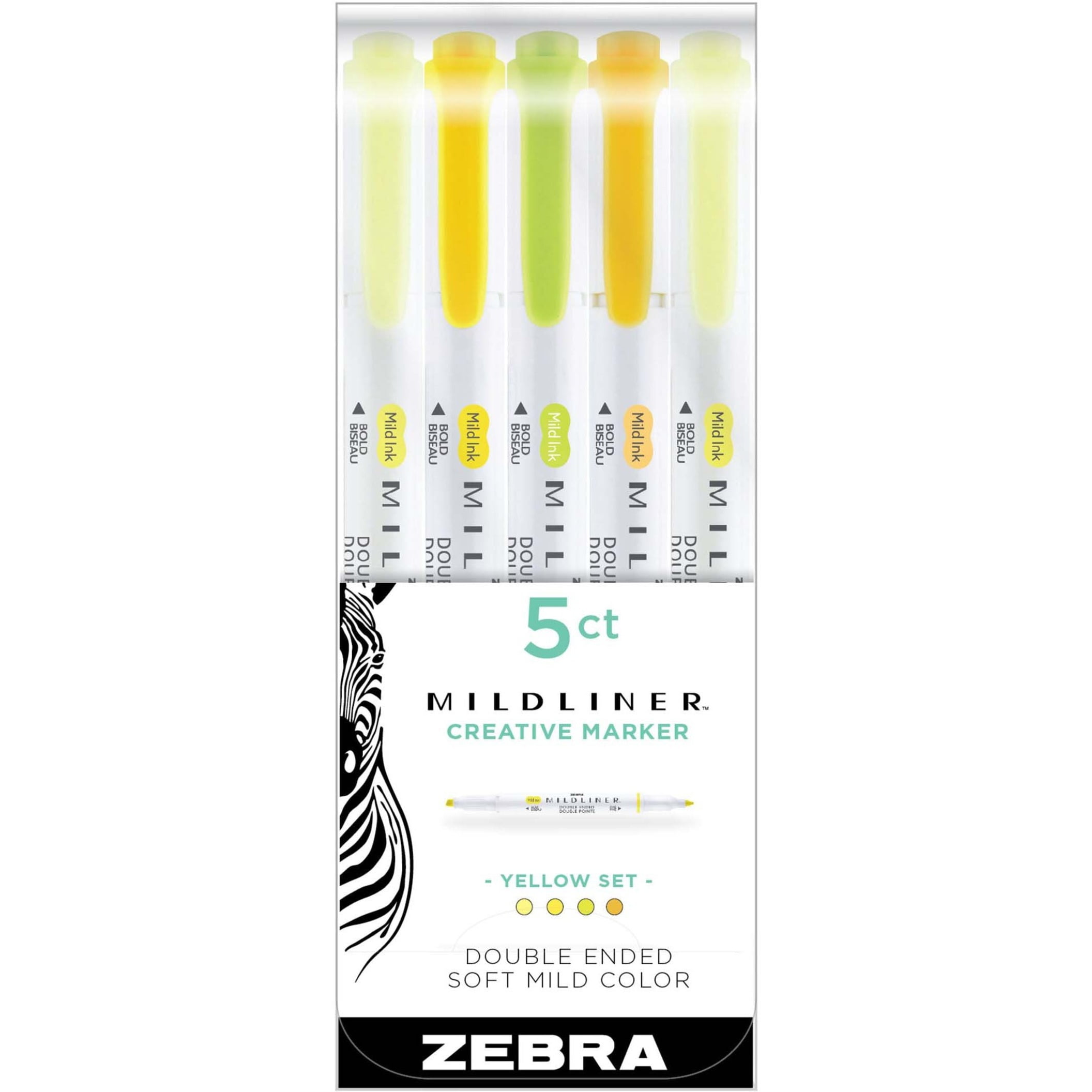 Zebra Pen Mildliner Double Ended Highlighter Assorted Yellow 5Pk