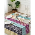 thumbnail image 3 of Bohemia Ethnic Suqare Tablecloth - 54 x 54 Inch, Boho Tribal Teal Orange Purple Stripes Leaves Waterproof & StainResistant Tablecloth, Washable Oil-proof Table Cover for Dining/Party/Wedding/Buffet, 3 of 9