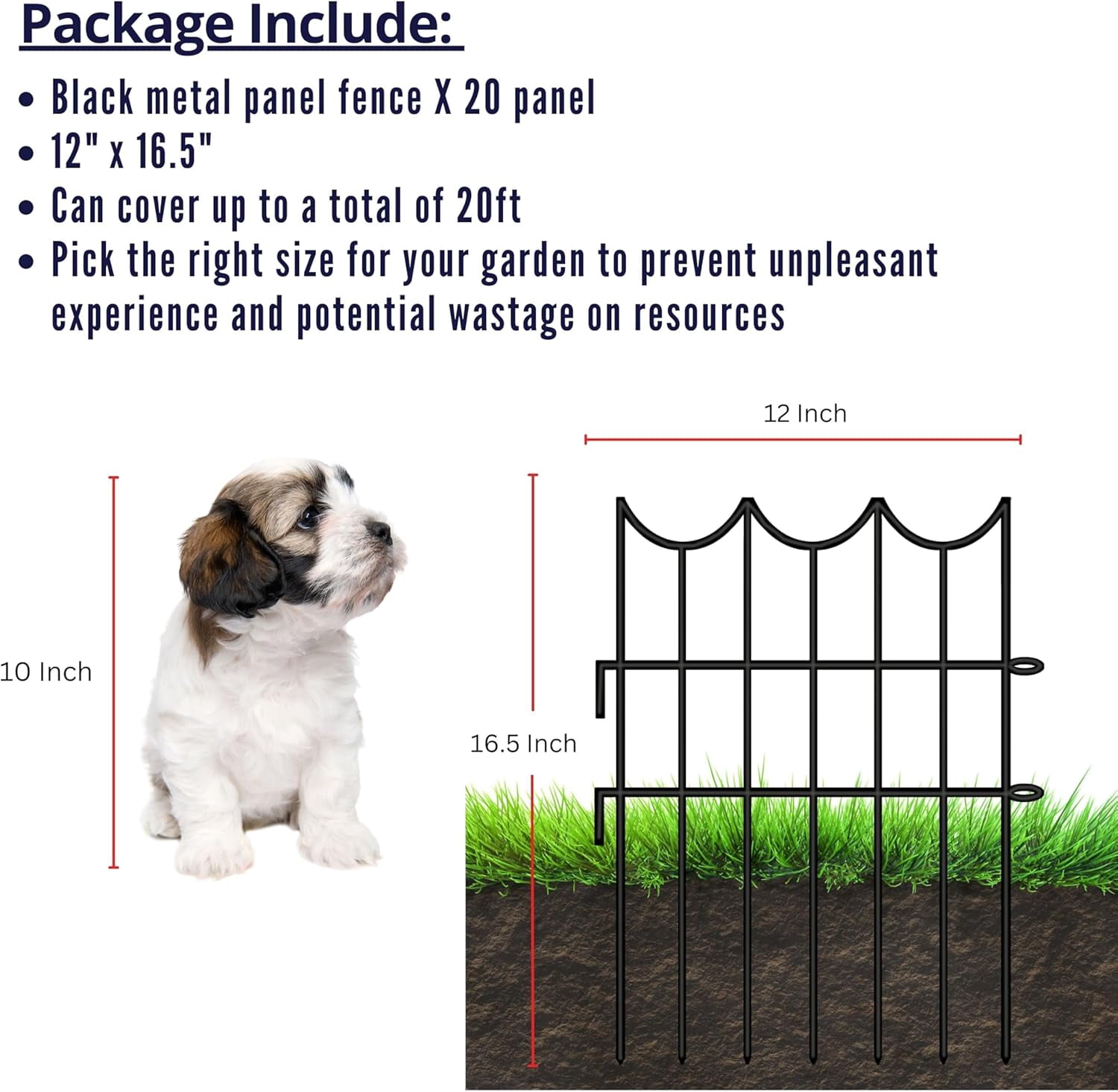 Rustproof Black Metal Garden Fence Border 20 Panels 12in x 16.5in Decorative Pet Barrier for Yard  Outdoor Use