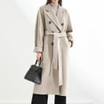 thumbnail image 2 of Baberdicy Woolen Coat Womens Fit Mid Long Double Breasted Coat Lapel Jacket Overcoat Outwear Trench Windbreaker Women's Wool & Blends Beige, 2 of 4