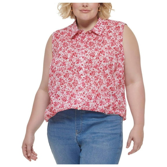 Tommy Hilfiger Womens Plus Cotton Floral Print Tank Top