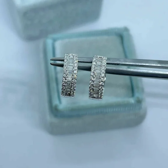 2Ct Baguette Lab Created Diamond Women Huggie Hoop Earrings 14K Gold Plated