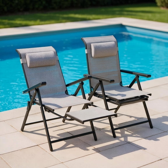 Aimee Lii Folding Patio Chairs Set of 2 with 10-Level Adjustable Backrests and Armrests, Outdoor Patio Furniture for Balcony Pool Deck Backyard-Gray