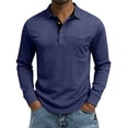 thumbnail image 2 of Men's Long Sleeve Polo Shirts Casual Button T-Shirts with Pocket Basic Lightweight Collared Golf Shirt Dark Blue S, 2 of 5