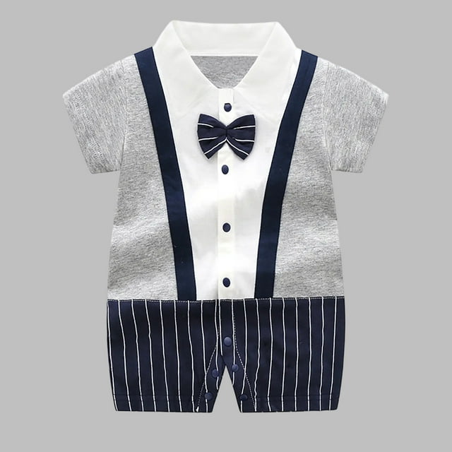JDQJBZ Barboteuse à Manches Courtes pour Bébé Garçon, Couleur Unie, Coton, Complet Formel