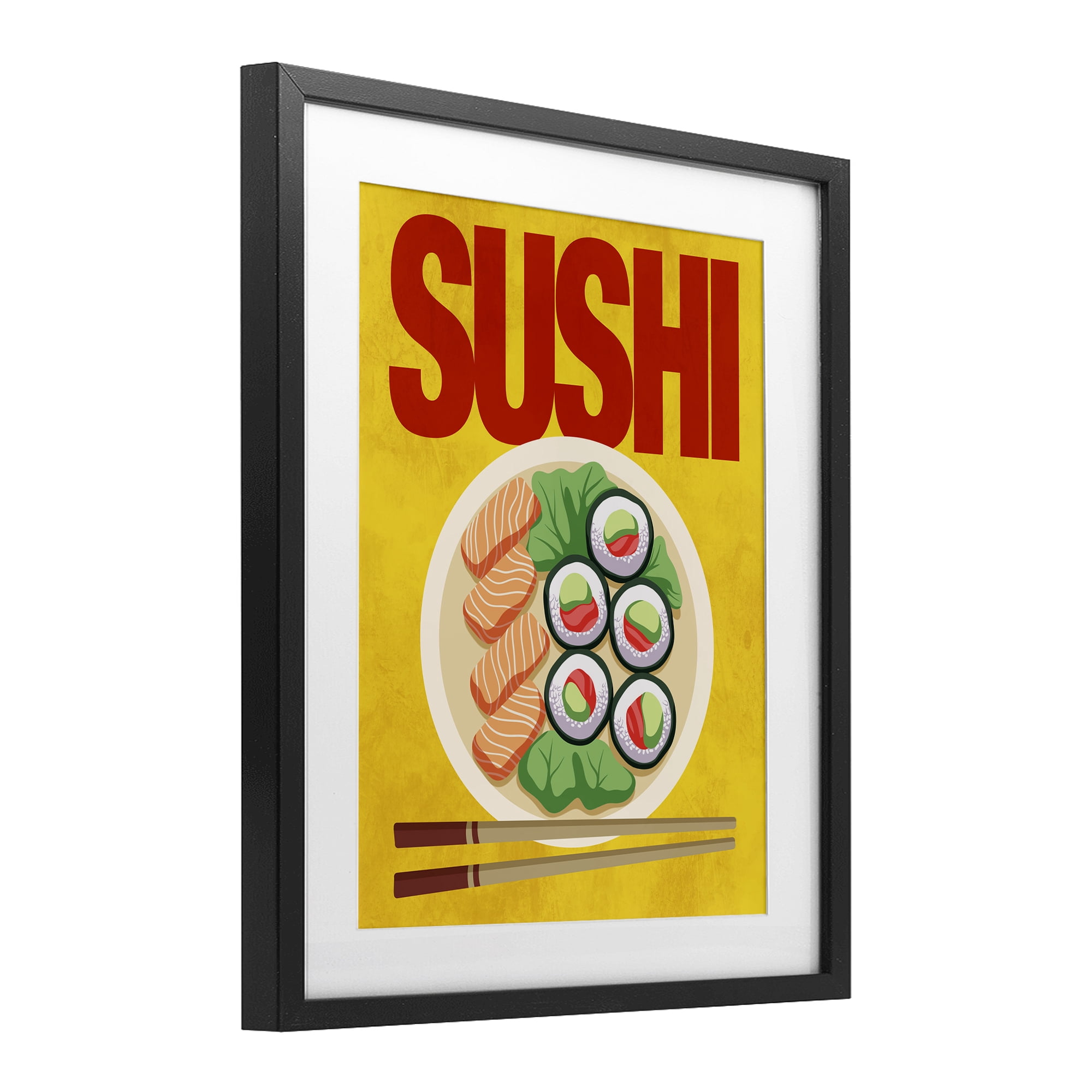 Stupell Industries Bright Sushi & Chopsticks Black Framed Print Under Glass, design by Marcus Prime