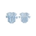 thumbnail image 2 of Baby Toddler Girls Romper, 3 6 12 18 Months Short Sleeve Crew Neck Plaid Bow Infant Bodysuit Summer Clothes, 2 of 9