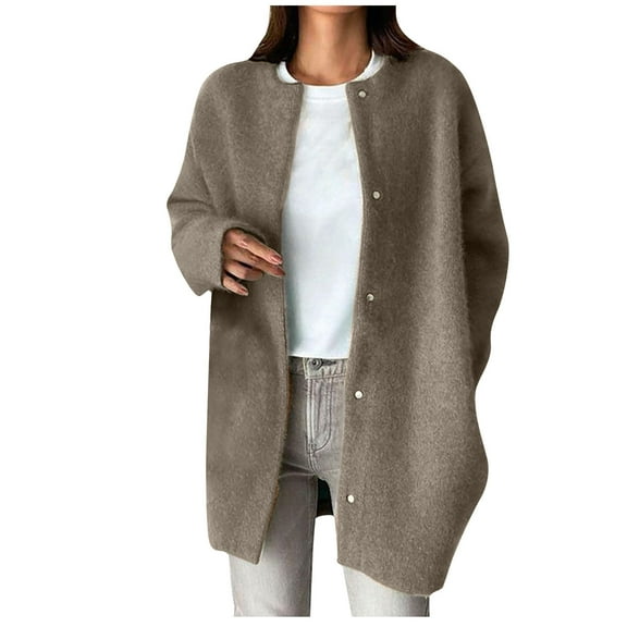HTNBO Women's Fall Winter Button Down Long Knit Cardigan Sweater, Casual Long Sleeve Button Sweater Cardigan Coat