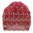 thumbnail image 2 of Turban Head Wraps, Breathable Net Yarn Embroidered Feather Style Muslim Wrap Hat  For Hiking For Daily Wear For Travel Blue,Black,Red Wine, 2 of 8