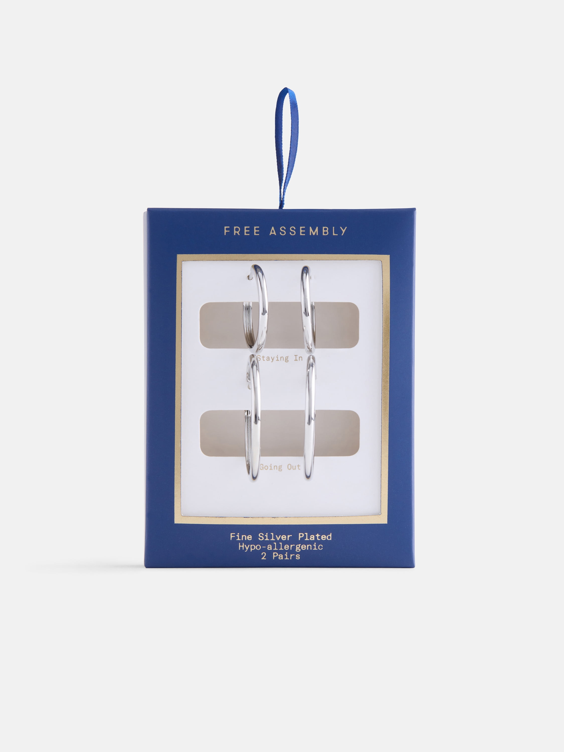 Free Assembly Women's Demi Fine Silver Plated Duo Round Hoop Earring Set, 2-Pairs