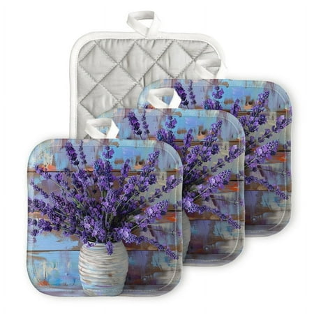 

Bahomeck Pot Holder 4Pcs Lavender Flowers In Vase On Wooden Background Square Heat Resistant Hot Pads For Kitchen Cooking Oven With Hanging Loop Potholder Easy To Store
