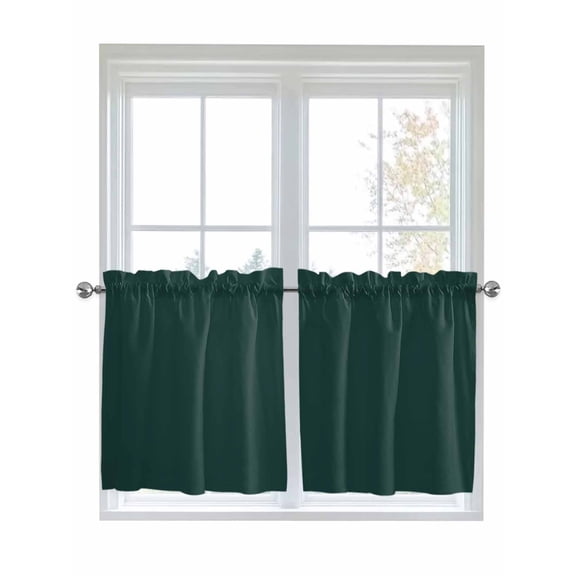 Half Window Curtain 36 Inches Long, Pure Dark Green Window Treatment Curtain Drapes, Simple Solid Color Small Tier Curtains for Bathroom Over Sink, 27.5"x36", 2 Panels
