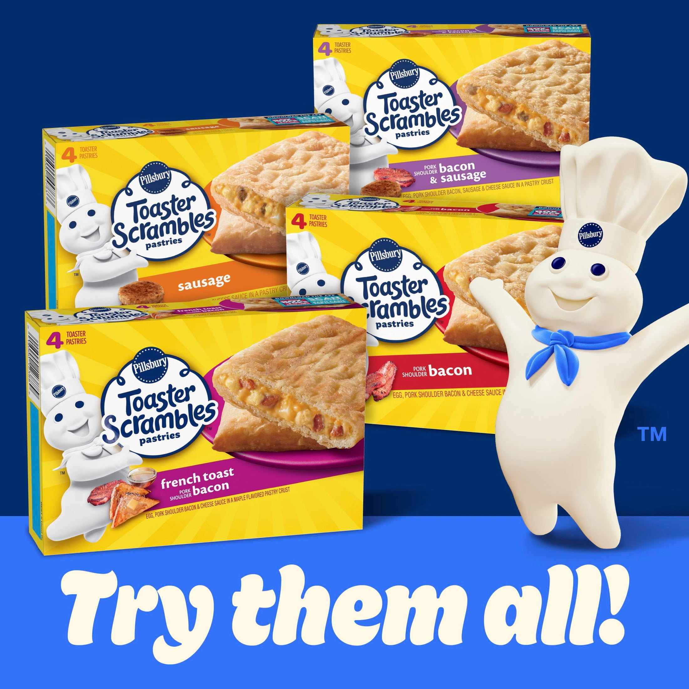 Pillsbury Bacon Toaster Scrambles Pastries, 8 Breakfast Pastries (Frozen)