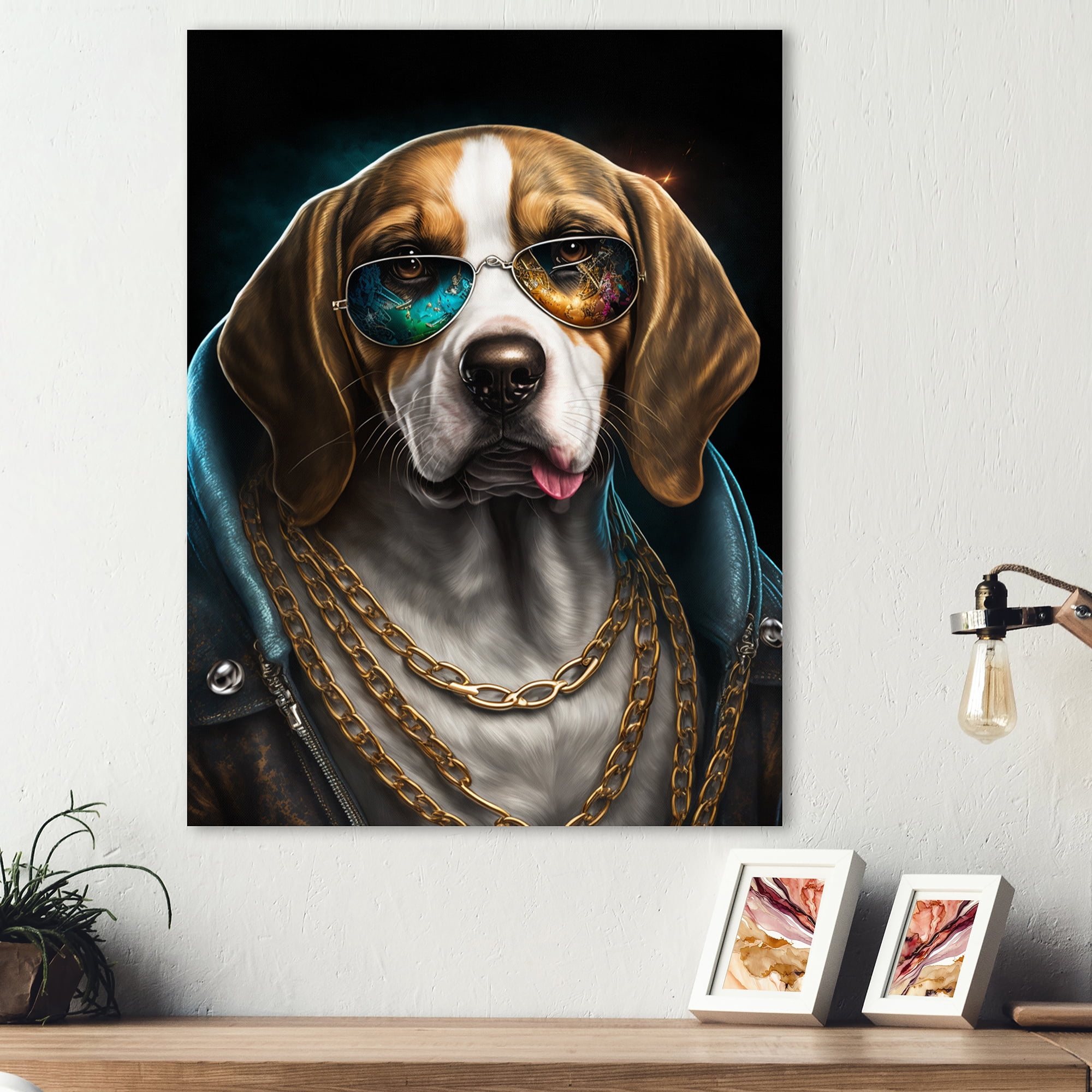 Designart Beagle Gangster In NYC I Canvas Wall Art
