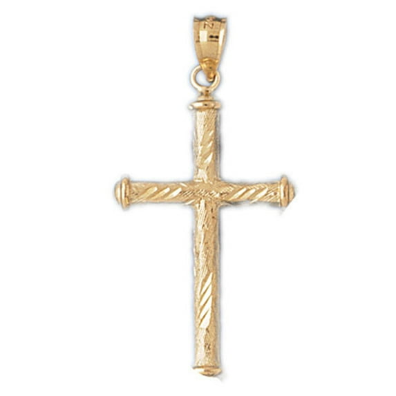 14K Yellow Gold Hollow Latin Cross Pendant - 40 mm