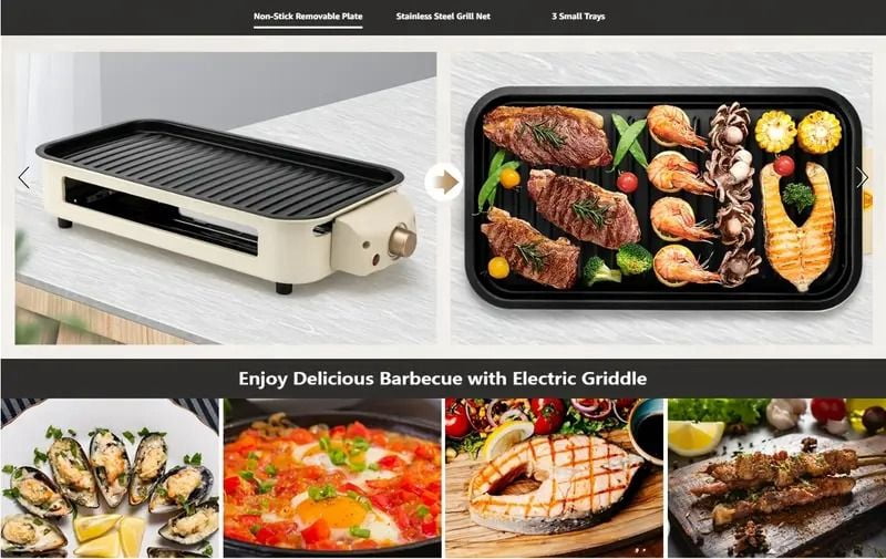 Smokeless Indoor Electric Grill with Removable Non-Stick Plate, 1500W Portable BBQ Griddle, Dishwasher Safe, Hot Pot Cooking, Kitchen Essential, Perfect Gift for Holidays, Christmas, and More