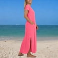thumbnail image 4 of Lutiedan Womens Dresses Summer Beach Vacation Casual Flowy Maxi Dress Short Sleeve V Neck Cotton Linen Split Travel Long Sundress with Pockets, 4 of 6