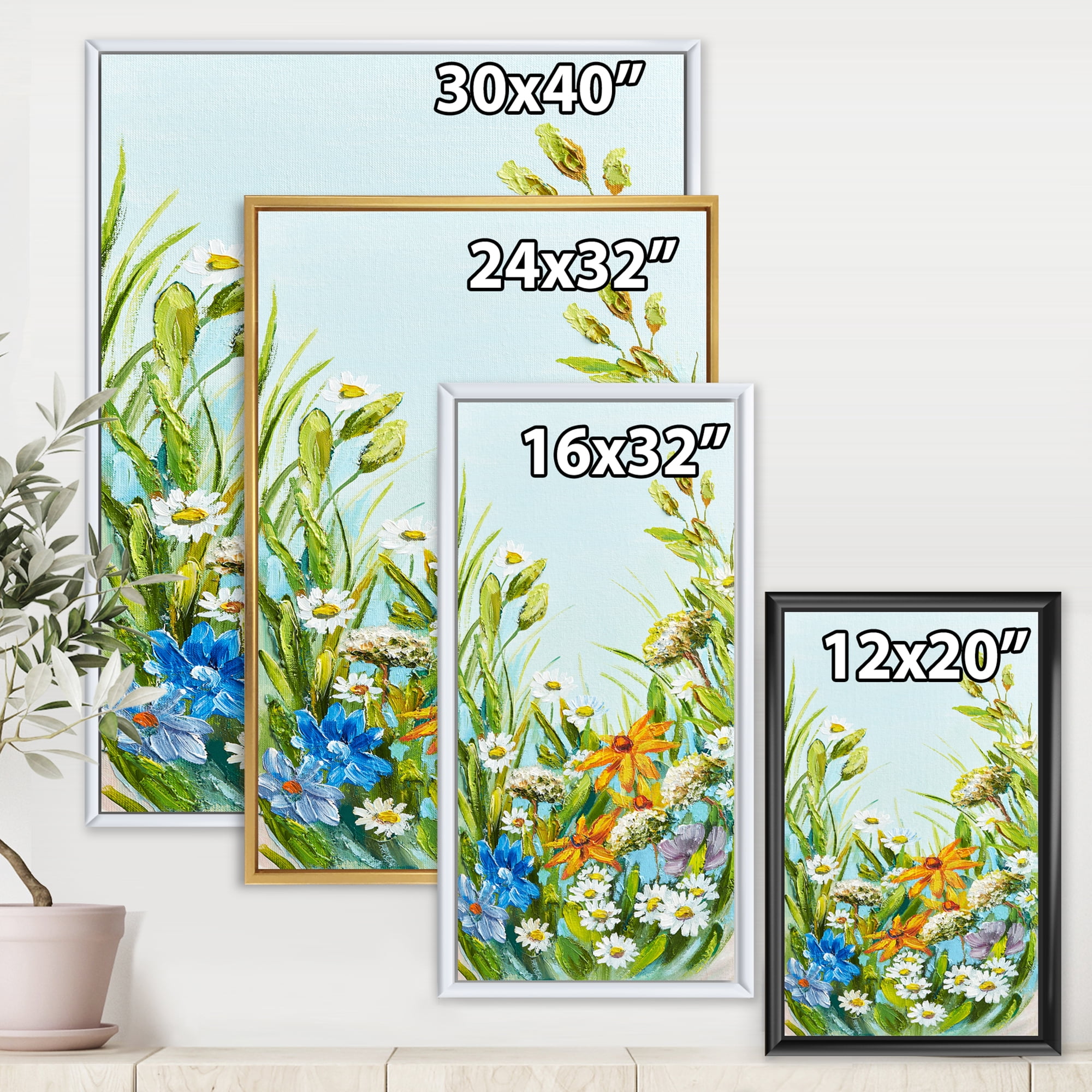Still Life Of Colorful Wildflowers With Leaves II 16 in x 32 in Framed Painting Canvas Art Print, by Designart