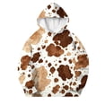 thumbnail image 3 of CINVREST Cow Print Sweatshirt For Girls Long Sleeve Hooded Oversized Pullover Top Warm Casual Fashion Hoodie With Pocket (11 Years, Brown), 3 of 7