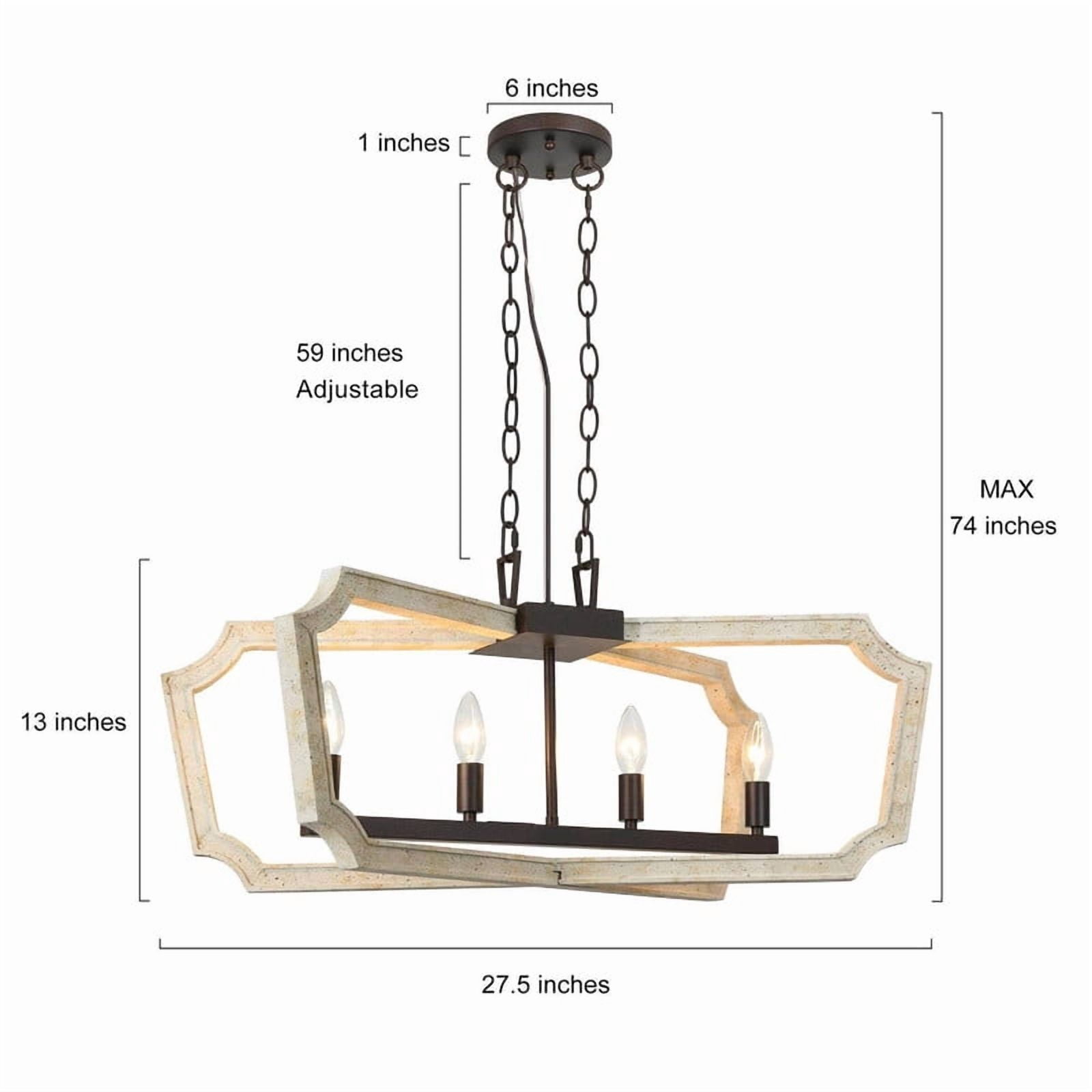 LNC Integrifolia 4-Light Rustic Wood and Iron Linear Chandelier for Kitchen Island