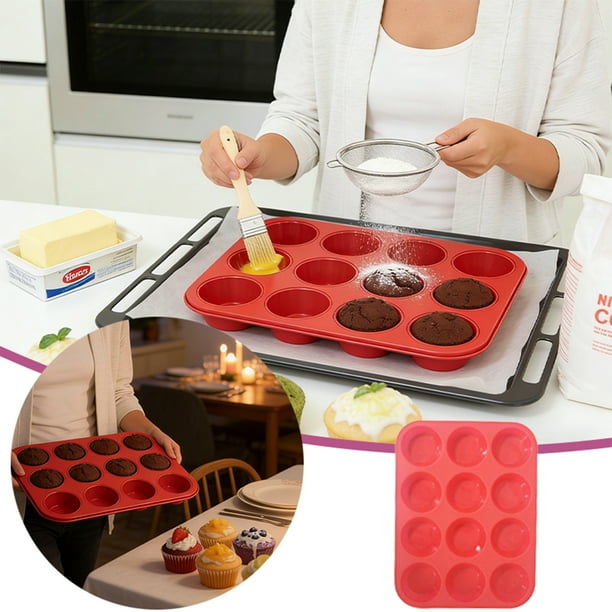 Molde de silicona antiadherente para 12 magdalenas, de silicona normal, ideal para hornear pasteles, pan y tartas