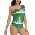 thumbnail image 3 of Haiem Christmas Green Women's One Piece Swimsuits Tummy Control One Shoulder Bathing Suits Ruffle Swimwear-Large, 3 of 8