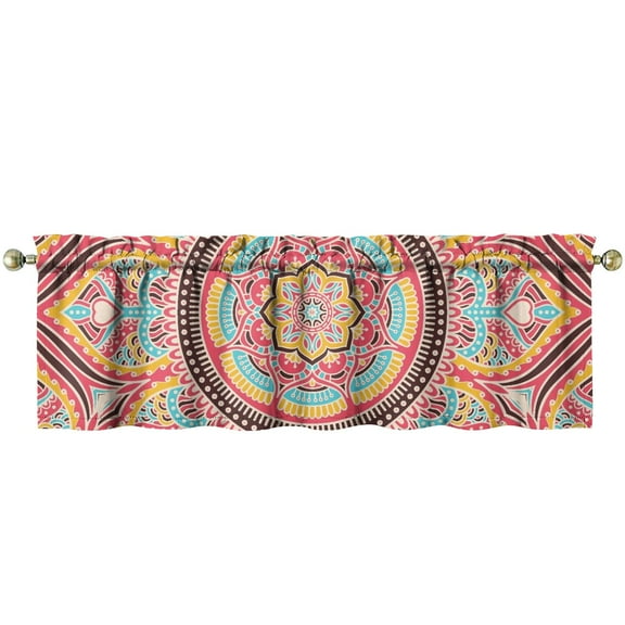 Vintage Floral Valance Curtain - Folk Ethnic Boho Design Rod Pocket Window Topper for Farmhouse (54x18 Inch, Light Filtering)