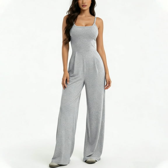 Cutuoiiu Women's Solid Color Backless Strapless Waist Spaghetti Strap Halter Wide Leg Jumpsuits Pants Gifts