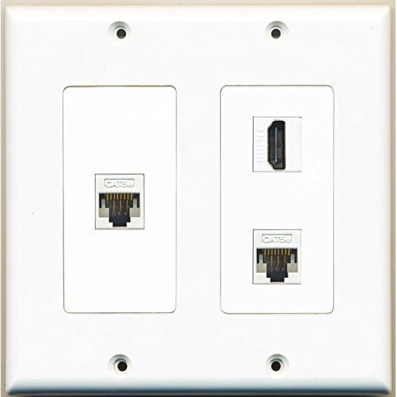 RiteAV - 1 Port HDMI 2 Port Cat5e Ethernet White - 2 Gang Wall Plate
