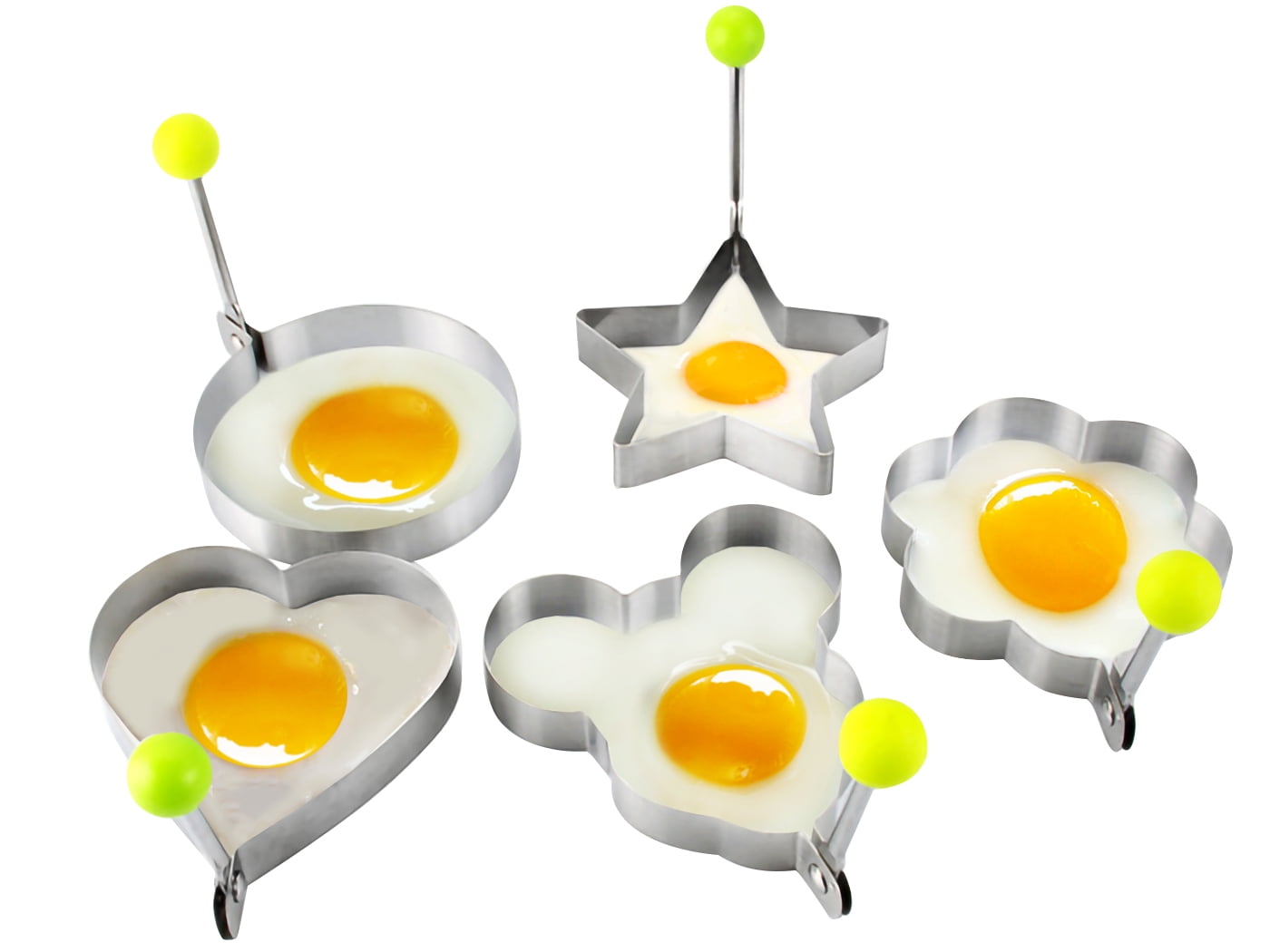 Fried Egg Rings Mold Set of 5 pcs, Stainless Steel Egg Poacher Cooker