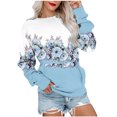 thumbnail image 2 of Meichang Chandails en Molleton pour Femmes Manches Longues Col Rond Coupe Ample Pull Tunique Graphique Florale Mode Chandails en Molleton à Blocs de Couleur avec Poche, 2 of 5