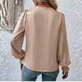 thumbnail image 4 of XFLWAM Women's Satin Silky Cowl Neck Tops Draped Wrap V Neck Ruched Front Long Sleeve Blouse Solid Color Shirt with Smocked Cuff Beige M, 4 of 7