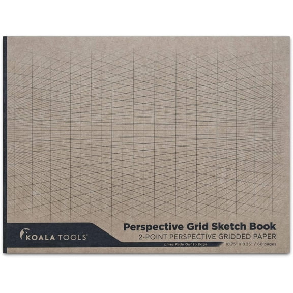 Koala Tools Drawing Perspective (2-Point) 3D Grid Sketchbook | 10.75” X 8.25” 60 pp. | Perspective Grid Graph Paper for Interior Design, Industrial, Architectural and 3D Design