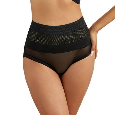 BYHONG Middle Waist Ladies Shapewear Ladies Belly Lifting Panties Solid Lace Trim Panties for Women Black M