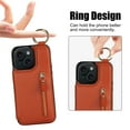 thumbnail image 3 of JTCASES for iPhone 12 Mini Case, PU Leather Lychee Pattern Zipper Purse Finger Ring Buckle Card Slots Stand Shell for iPhone 12 Mini Wear-resistant Shockproof Wallet Cover, Brown, 3 of 8