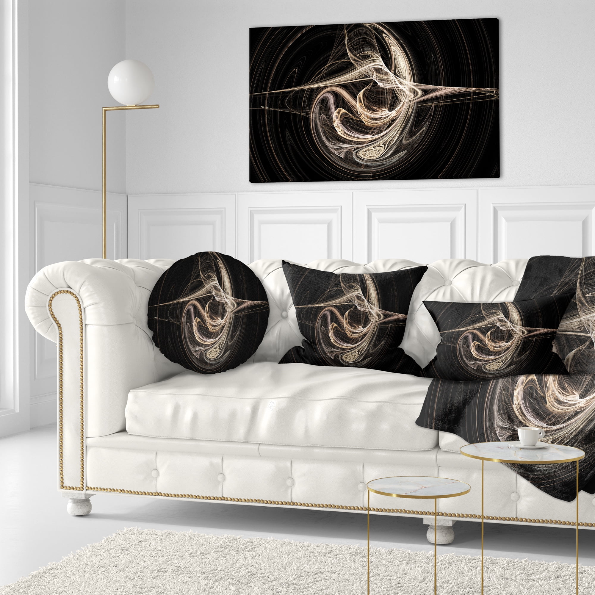 Designart White Abstract Fractal Design in Black - Abstract Throw Pillow - 12x20