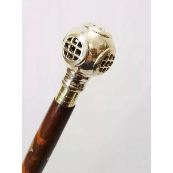 Antique Brass nautical head handle wooden vintage style walking stick cane gift.