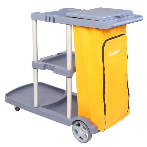 Oshion Washing Trolley Janitorial Cleaning Car with Cover Mute Wheel Canvas Bag with Zipper Gray