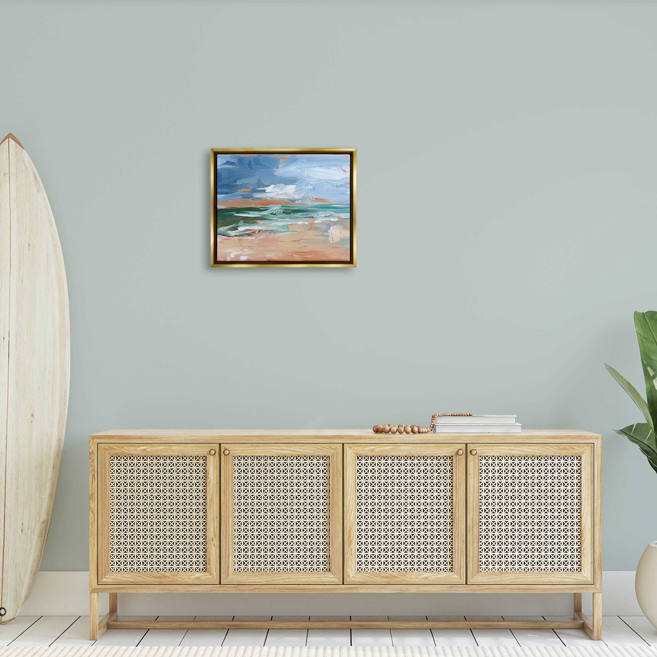 Abstract Beach Nautical Scenery Landscape Painting Metallic Gold Framed Art Print Wall Art