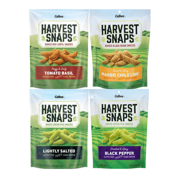 Variety Pack Harvest Snaps Veggie Chips - 4 Flavor Crunchy Snacks - Tomato Basil, Mango Chili Lime, Lightly Salted, Black Pepper - 4 Pack - Healthy Snack Option for Adults and Kids