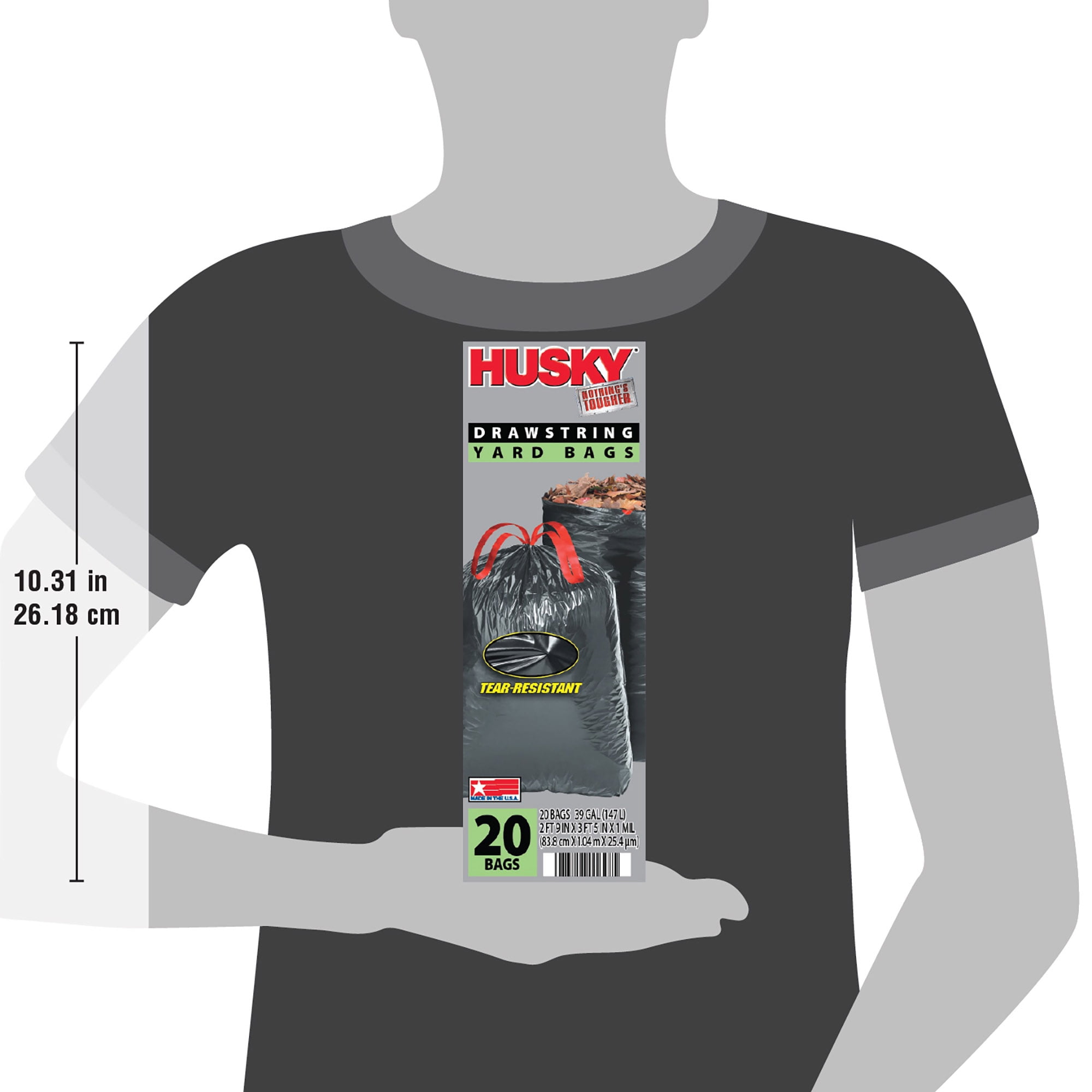 Husky 39 Gallon Drawstring Yard Bags, Black, 20 Bags