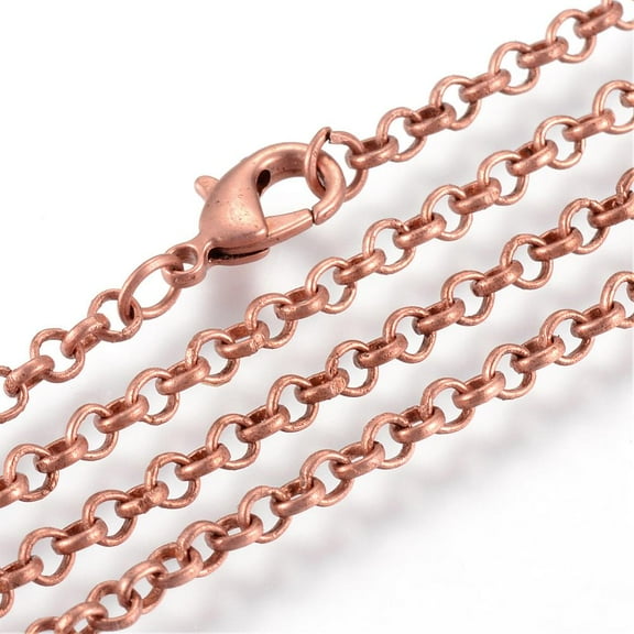 50pcs Iron Chains Necklace Making with Lobster Clasps Soldered Red Copper 17.7 inch(45cm)