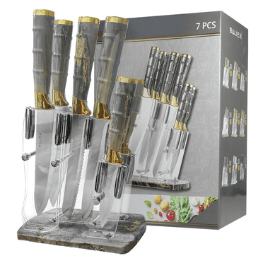 Kitchen Knife Set, 7PCS Kitchen Knives Set High Carbon Stainless Steel Sharp Knife, Knives Set for Kitchen with Ergonomic Handle-Grey