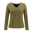 thumbnail image 4 of Dyfzdhu Sequin Tops for Women Elegant Trendy V Neck Sparkly Casual Solid Color Sequined Long Sleeve T Shirt Blouse Gold （Not Real Sequin), 4 of 8