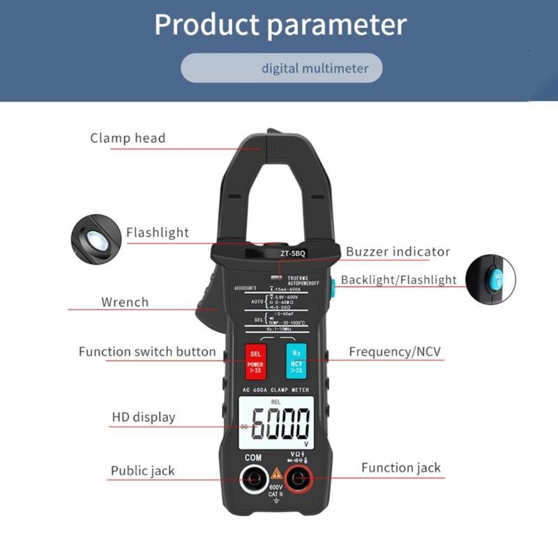 CEORPER Digital Clamp Meter 6-600V 600A Current True RMS Ammeter Pliers Multimeter