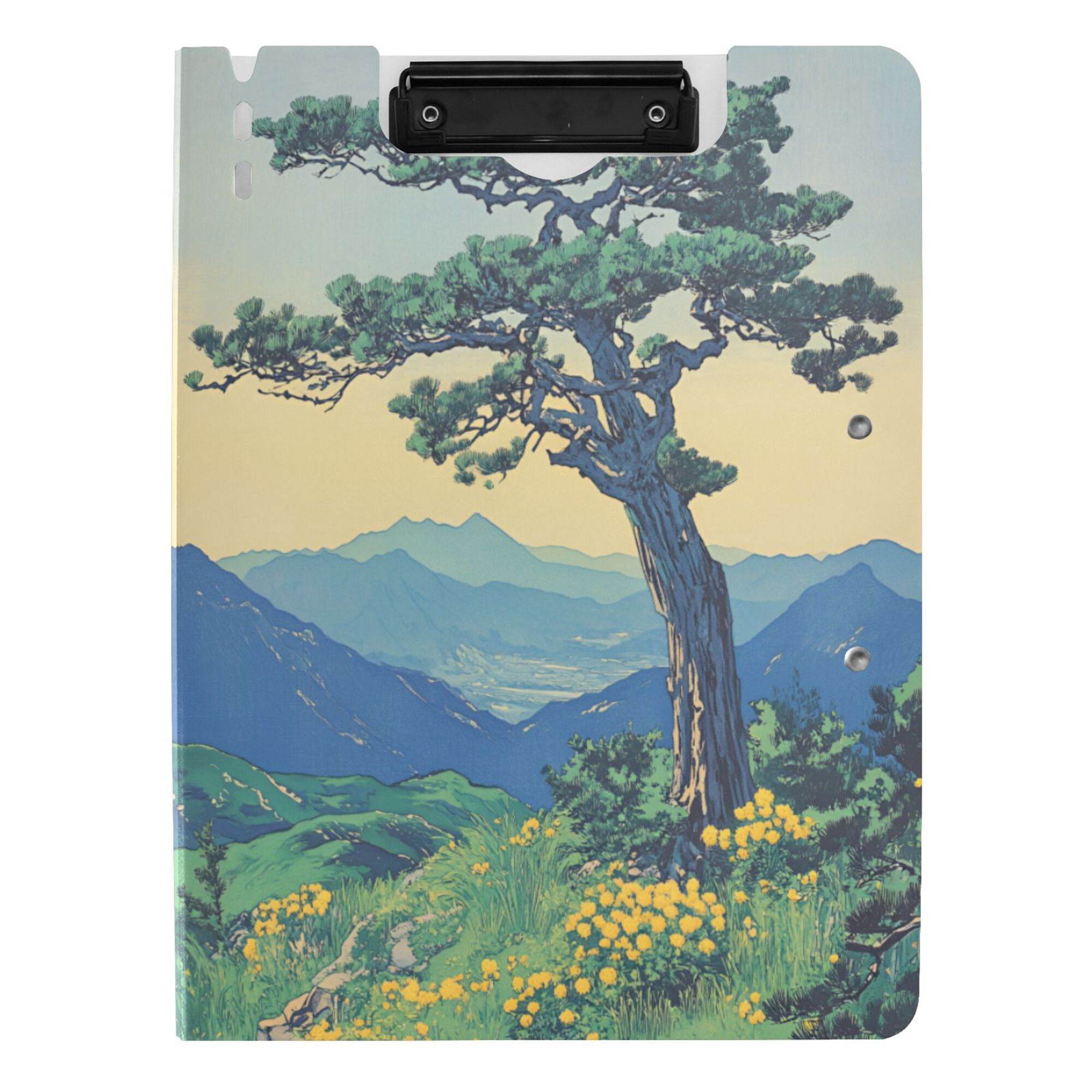 FORMRS A4 Clipboard Folder with Pen Holder Horizontal Foldable School Office Binder, Retro Mountain