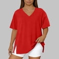 thumbnail image 5 of Amzcrzy Plus Size Tops for Women Versatile Casual Solid Color Summer Tops Trendy V Neck Short Sleeve Womens Tops Comfortable Loose Fit Side Split Basic Tee Shirts 4XL, 5 of 6