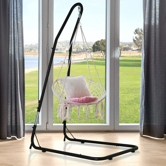 Hammock Chair Stand Portable Heavy Duty Solid Steel Stand Only Outdoor Indoor Hanging Chair Stand for Air Porch Swing Chair, Black