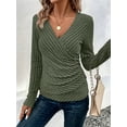 thumbnail image 4 of Womens Long Sleeve Shirts V Neck Ribbed Knit Slim Fit Button Light-Weight Sweater Fall Casual Work Tops Army Green M, 4 of 10