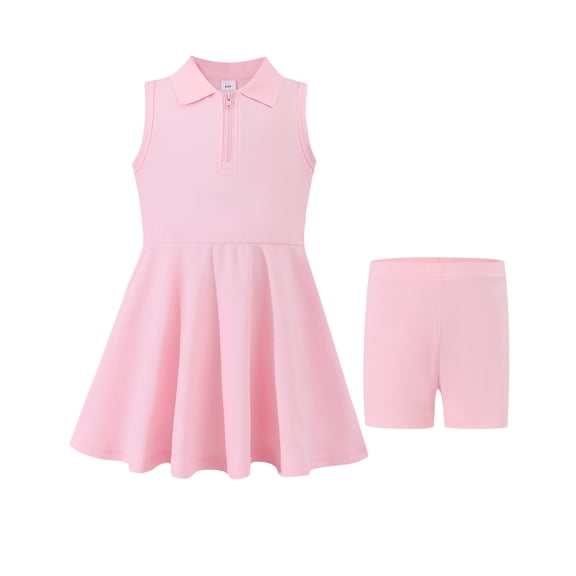 Kucnuzki 5T Little Girls Summer Dress 6T Child Girl CLothing Sleeveless Solid Color A-line Dresses with Bottoms Athletic Clothes Sundress 2pcs Pink